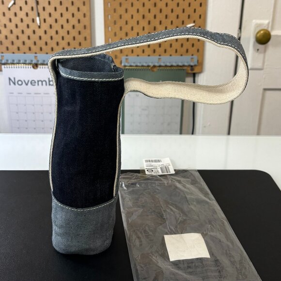 Brand New LANDS' END Two Tone Blue Denim Wine Tote Caddy Bag, For 1 Bottle - Picture 6 of 12